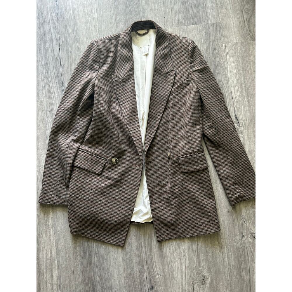 H&M Plaid Houndstooth blazer jacket in brown/beige size XS